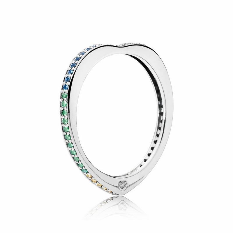 Pandora Multi-colored Arc Of Love Stackable Ring Ireland - Sterling Silver/Blue/Mixed Stones/Cubic Z